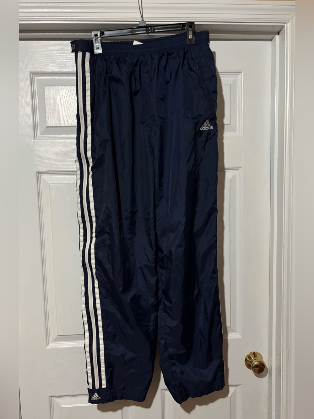Adidas Vintage Y2K Track Pants Blue White Stripe Nylon Windbreaker Mens XL Lined